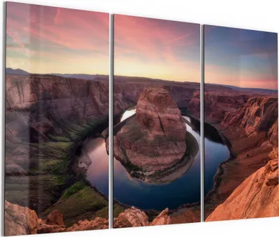 Produktbild von DEQORI Glasbild Echtglas 3x50x100 cm 'Horseshoe Bend am Abend' Wandbilder XXL groß