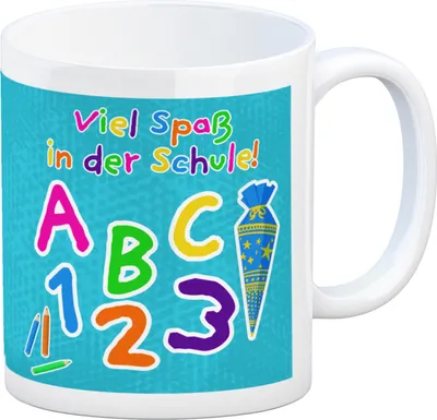 Produktbild von Viel Spaß in der Schule Kaffeebecher für die Einschulung in blau