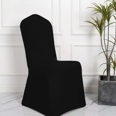 Immagine prodotto di Copri sedie elasticizzati universali, bianchi, moderni, ideali per matrimoni e feste, decorazioni per compleanni, 40x40x40 cm, 50 pezzi, neri