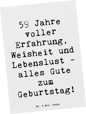 Produktbild von Mr. & Mrs. Panda Postkarte Spruch 59. Geburtstag - Weiß - Geschenk, Fotokarte, Grußkarte, Erinnerungen, Ansichtskarten, Alter, Weisheit, Ansichtskarte, Postkarten, Freude