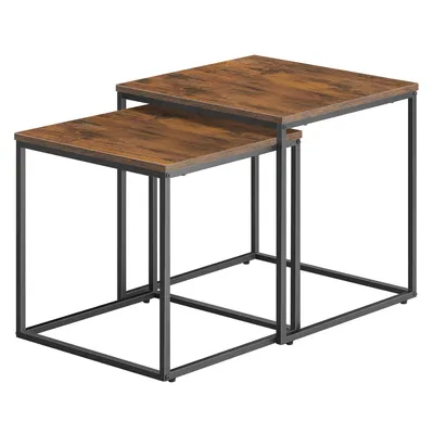 Image de Table Basse - Leobert - Brun Rustique/Pieds Noirs - 50 X 50 X 50,5 Cm - Lot De 2