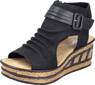Produktbild von Rieker Damen Sandalette Hochfront Schaftsandale Keilabsatz Reißverschluss 68191, Größe:37 EU, Farbe:Schwarz