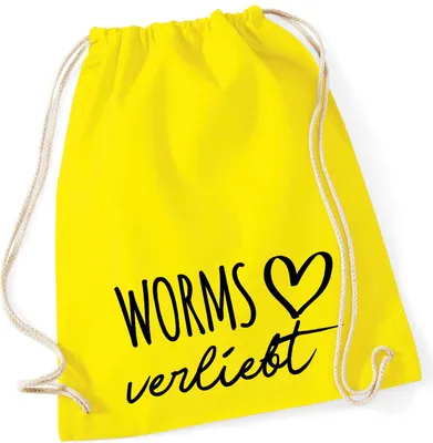 Produktbild von Huuraa Turnbeutel Worms verliebt 12 Liter Yellow Baumwolle Rucksack Geschenkidee