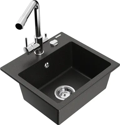 Produktbild von Mexen Milo 1-Becken-Granit-Spüle mit Mischbatterie Duero, Schwarz/Gold metallisch - 6505-75-671600-00