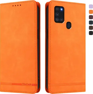 Produktbild von Hülle für Samsung Galaxy A21S, Retro Kunstleder Ständer Klapphülle mit Kartenfächer und Magnetische Orange