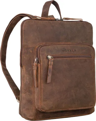 Produktbild von ROYALZ "Carolina" Moderner Leder-Rucksack Damen Elegant Mittel-groß Cityrucksack im Vintage Look - flacher Echtleder Tagesrucksack Daypack Rucksackhandtasche aus Echtleder