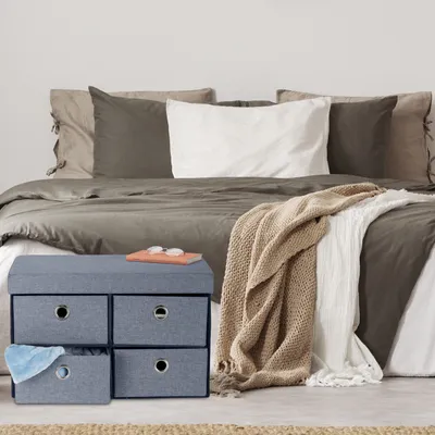 Produktbild von Relaxdays Sitzbank mit Stauraum, faltbar, 4 Schubladen, Flur, Wohn- & Schlafzimmer, Sitztruhe, HBT 39 x 60 x 38 cm, grau