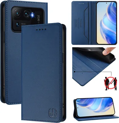 Produktbild von Lederhülle für Xiaomi Mi 11 Ultra Hülle Flip Brieftasche Kartenfächern Ständer Schutzhülle Blau