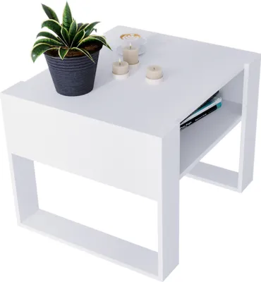 Produktbild von Moderner rechteckiger Couchtisch KARO 65 Wohnzimmertisch 65 x 53,6 x 45cm Couchtisch klein aus Holz Modern Teetisch Holz Weiß / Weiß
