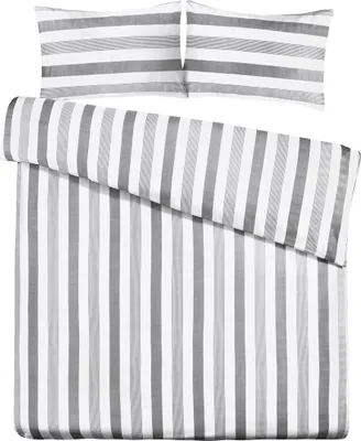 Obrázok produktu pre Sada posteľnej bielizne Padiro, 3-dielna, pre 2 osoby - 200 x 200 cm + 50 x 75 cm - extra veľká (XL) - bavlna satén - sivá - minimalistický pruhovaný vzor