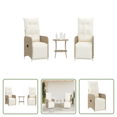 Produktbild von The Living Store Gartensessel 2 Stk. Verstellbar mit Tisch Beige Poly Rattan