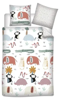 Immagine prodotto di Set di biancheria da letto per bambini con disegni di animali - cotone 140x200 cm copripiumino e federa 65x65 cm