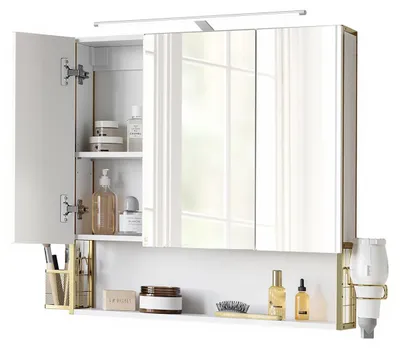 Imagen del producto de Mueble de baño con iluminación LED | Blanco dorado | 70 x 14,6 x 70 cm