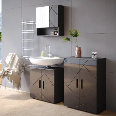 Image de Meubles bain Vicco Irma Anthracite Haute brillance 3 pièces, avec armoire basse 60 cm, Model 34676