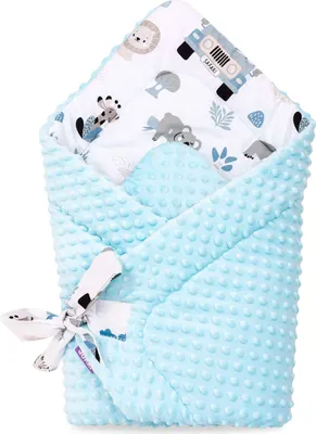 Produktbild von JUKKI Babyhörnchen Decke für Neugeborene Babydecke Einschlagdecke Wickeldecke [Blue Safari & Blue Minky]