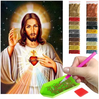 Produktbild von ARTULIO - Diamond Painting Set - Jesus mit Heiligem Herz - 60 x 40 cm - Groß XXL - Bilder DIY, 5D Diamant Painting, Crystal Art