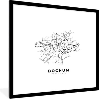 Produktbild von MuchoWow® Gerahmtes Poster Deutschland - Bochum - Stadtplan - Karte - Schwarz-Weiß - Karte 40x40 cm - Poster mit Schwarzem Bilderrahmen Wandposter Rahmen Foto Bilder - Poster - Plakat im Rahmen