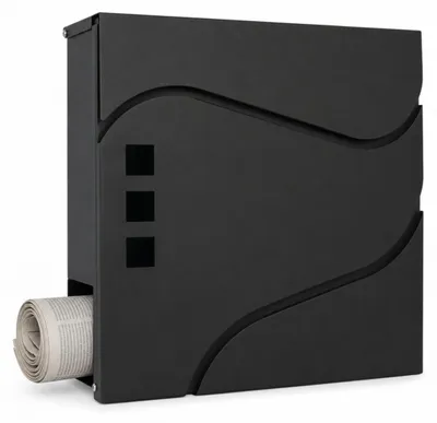 Produktbild von Relaxdays Briefkasten mit Zeitungsfach, HxBxT: 38 x 37 x 11,5 cm, 4 Schlüssel, Wandbriefkasten, Postkasten, schwarz, KI-generiertes Bild