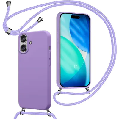 Image de Coque pour iPhone 17, Protection Silicone Liquide Souple avec Cordon Violet