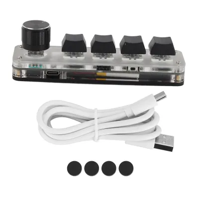 Obrázek produktu pro Miniaturní programovatelná klávesnice - 4 tlačítka, 1 otočný knoflík, USB/Bluetooth, modrý přepínač, podsvícení, plug & play pro hry a kancelářské použití