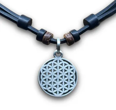 Produktbild von HANA LIMA | Halskette Blume des Lebens Lebensblume Surferkette Leder