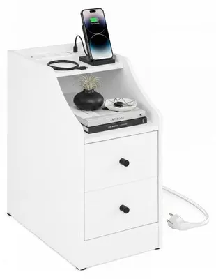 Produktbild von KOMFOTTEU Nachttisch mit Steckdosen, USB- & Type-C-Anschluss, Weiß | Weißes Nachttisch mit 2 Steckdosen, USB- & Type-C-Anschluss, offenem Fach und 2 Schubladen für praktische Aufbewahrung