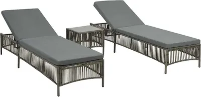 Produktbild von vidaXL Sonnenliegen 2 Stk. mit Tisch Poly Rattan Grau