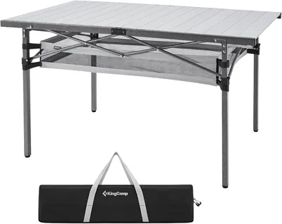Imagen del producto de Mesa de camping de aluminio con superficie enrollable y bolsa de transporte, para 4 a 6 personas - Plateada