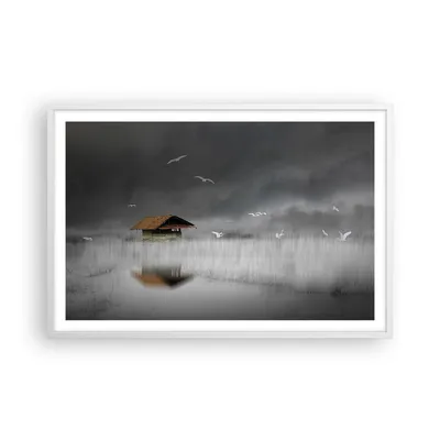 Produktbild von Gerahmtes Poster - Weißer Rahmen - Hütte Nebel Sumpf - 91,5x61 cm - Wand Bild - Wanddeko - Wandbilder - Kunstposter - Wandposter - Bilderrahmen - Bilder - Kunstdruck - Wanddekoration - P2WAA91x61-4896