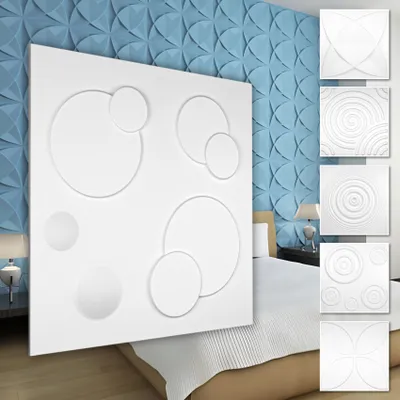 Produktbild von HEXIM 3D Wandpaneele, PVC Kunststoff weiß - Kreis Design Paneele 50x50cm Wandverkleidung (2QM HD108) Platten Wandplatten modern akustik