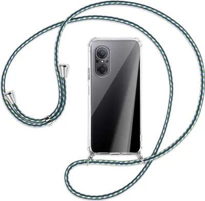 Produktbild von Handykette Backcover-Schutzhülle mit Band (Metall silberfarben) für Huawei nova 9 SE - grün/blau/weiß