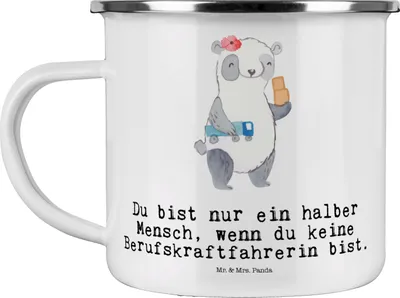Produktbild von Mr. & Mrs. Panda Teetasse Berufskraftfahrerin Herz - Weiß - Geschenk, Emaille Tasse, Pott, Reisebecher, Motivtasse, Teebecher, Danke