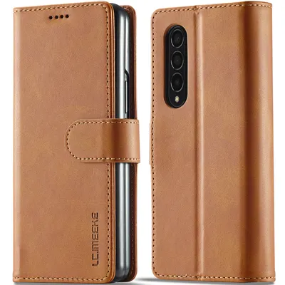 Image de Etui pour Samsung Galaxy Z Fold 4 5G, étui en cuir avec fermeture magnétique et support, étui de protection Jaune