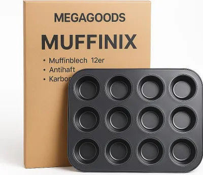 Obrázek produktu pro Plech na muffiny 12 nepřilnavých čtvercových forem z uhlíkové oceli na pečení CS.