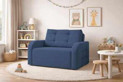 Produktbild von MOEBLO Kindersofa PORTO 120 – Schlafsessel Sofa Sessel Jugendsofa Schlafsofa 2-Sitzer Gästebett mit Schlaffunktion und Bettkasten - Dunkelblau ( BRAGI 86)