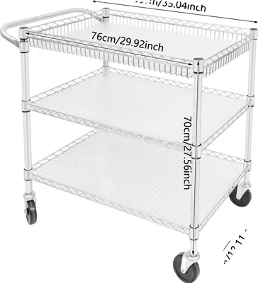 Zdjęcie produktu dla Wózek gospodarczy, 3-poziomowy, koła skrętne, srebrny