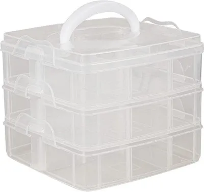 Zdjęcie produktu dla Pudełko do sortowania z uchwytem, 15,5 x 15,5 x 12,9 cm, 18 przegródek, tworzywo sztuczne