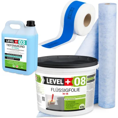 Produktbild von Abdichtung Dichtset Flüssigfolie 12kg Dichtbahn 1m Tiefengrund Dichtband SET314