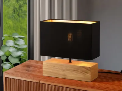 Produktbild von Tischleuchte WOODY Holzfuß mit Stoffschirm in Schwarz 12x30cm Höhe 30cm