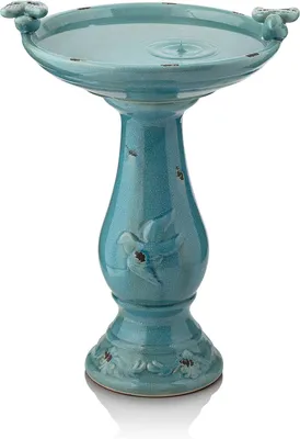 Zdjęcie produktu dla Korek Alpine, ceramiczna fontanna dla ptaków o wysokości 61 cm, z dwoma figurkami ptaków, styl antyczny