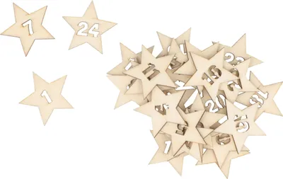 Produktbild von Adventszahlen Sterne aus Holz 3x3x0,2 cm für Adventskalender