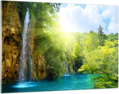 Produktbild von Bilder auf glas - Wasserfall Forrest Himmel - 120x80cm - Glasbilder - Wandbilder - Kunstdruck - zum Aufhängen bereit - Wanddekoration aus Glas - Glas Bilder - Wandbild auf Glas - GAA120x80-0157
