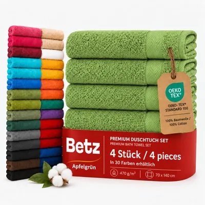 Produktbild von Betz 4 Stück Duschtücher 70 x 140 cm PREMIUM 100% Baumwolle Liegetuch Strandtuch   Farbe: apfelgrün, KI-generiertes Bild