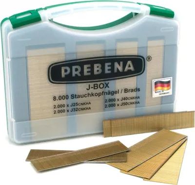 Produktbild von PREBENA J-BOX Stauchkopfnägel (Brads) verzinkt geharzt