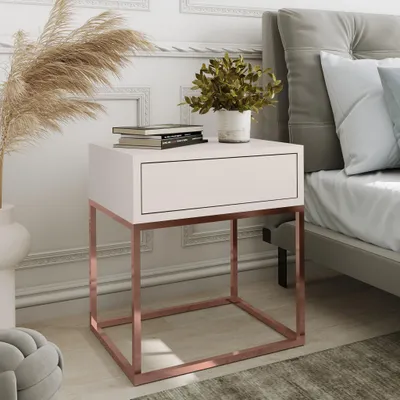 Produktbild von AX LIVING Nachttisch Kommode Aleio Beige kupferfarbenes Metallgestell