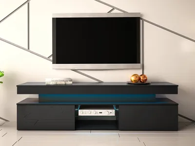 Obrázek produktu pro TV stolek s LED osvětlením USOA - lesklý černý / matný černý