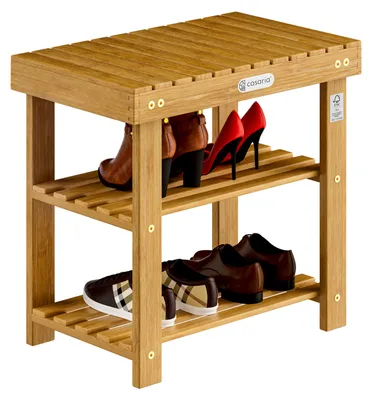 Zdjęcie produktu dla CASARIA® Stojak na buty z siedziskiem Lite drewno Udźwig 160 kg Akacja z certyfikatem FSC® 3 poziomy Przedpokój Łazienka Ławka na buty Szafka na buty Brązowy