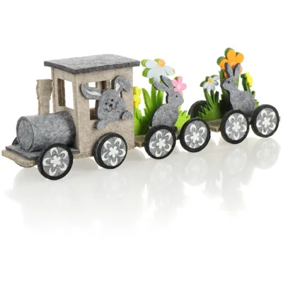Produktbild von com-four® Deko-Aufsteller aus Filz - dekorativer Osterzug zum Hinstellen - Zug mit Osterhase und Blumen - Osterdekoration