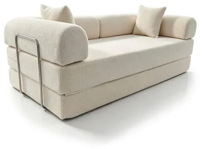 Image de MENZZO Canapé 3 places convertible et modulable Bergerac Tissu bouclette Crème