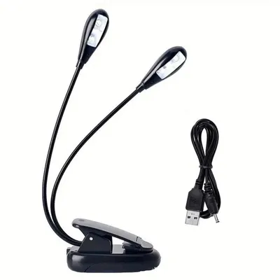 Produktbild von LED-Licht für Notenständer, Einstellbar Doppelkopf Clip auf Lampe mit USB-Kabel Lampe für E-Reader Buch & Bett Kopfteil(4 Perlen)